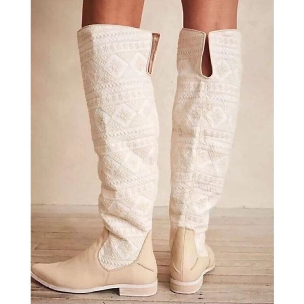 Free People Bren Slouch Ecru Western Pull On Boots New 38 US 8 - Picture 2 of 5